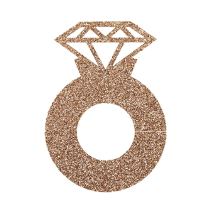 Macro detail of glitter diamond ring cup card with rose gold texture and cutout design