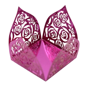 Laser cut rose hollow cupcake wrapper in shiny metallic rose red for wedding parties