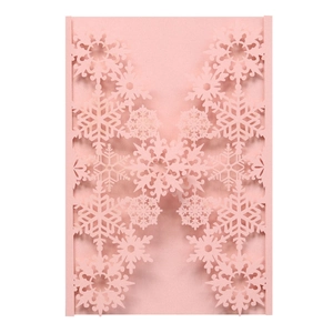 Pink laser-cut snowflake invitation sleeve made of 250g pearlescent paper for cards