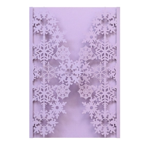 Laser cut light purple snowflake invitation cover with a subtle shimmer pearl finish