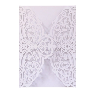 Detailed laser-cut hollow floral pattern on white cardstock for European wedding invitations
