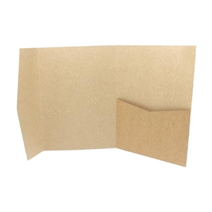 Detail of kraft paper wedding invitation folder with inner pocket and folding structure