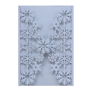 Elegant laser-cut snowflake invitation sleeve in pearlescent paper for Christmas events