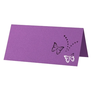 Purple laser cut butterfly place card made of textured paper for wedding table decor