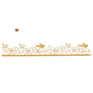 Golden laser-cut cake border featuring rose flowers and birds for party cake decoration