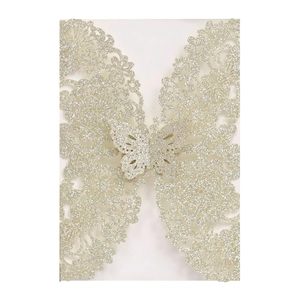 Laser Cut Butterfly Flower Invitation Cover Glitter Paper Greeting Card For Wedding Party Banquet Valentine Day Invitation Shell