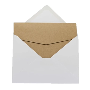 Classic white and kraft paper envelope set with V-flap design for wedding invitations