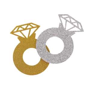 Glitter paper diamond ring place cards in gold and silver for wedding table decorations