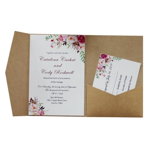 Rustic kraft paper wedding invitation set with floral laser cut pocket and RSVP card