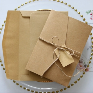 European hollow kraft paper wedding invitation set with hemp rope and gift tag
