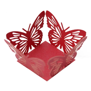 Detailed laser-cut hollow butterfly design on red wedding candy gift box