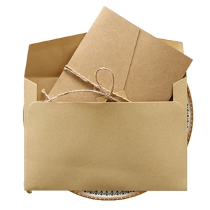 European hollow kraft paper wedding invitation set with rustic jute twine bow decoration