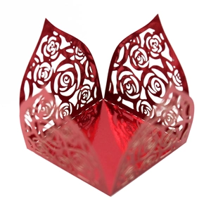 Hollow Rose Chocolate Liners Laser Cut Pearlescent Paper Candy Cups Wedding Party Dessert Table Decor Cupcake Wrappers Mirror Finish