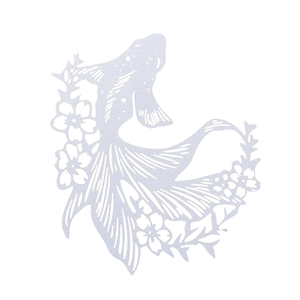 White hollow glitter koi fish and cherry blossom decorative paper card for party decor