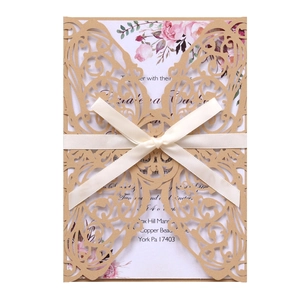 Elegant laser cut butterfly wedding invitation with floral card and satin ribbon