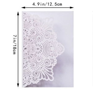 Detail of 4.9x7 inch laser cut white mandala wedding invitation card with size markings