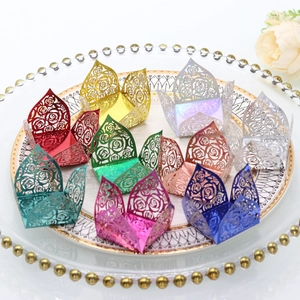 Laser-cut floral chocolate wrappers in gold and silver finish for wedding candy decoration