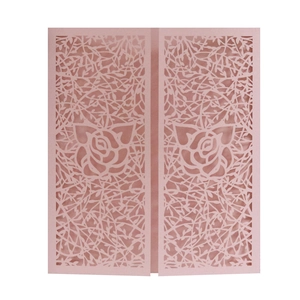 Laser cut rose hollow wedding invitation card in pale pink paper with floral pattern