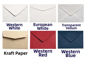 Selection of six envelopes in assorted colors including kraft and translucent vellum