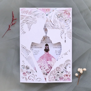 European Style Laser Cut Wedding Invitation Cards Romantic Couple Silhouette Rose Pearl Paper Greeting Cards For Engagement Party