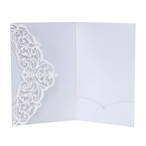 Elegant white laser-cut lace floral wedding invitation cover made of premium cardstock