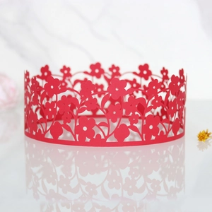Detailed laser-cut red floral hollow lace border for birthday or wedding cake decoration