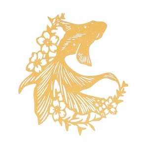 Elegant gold foil hollow cutout card featuring a goldfish and cherry blossom design