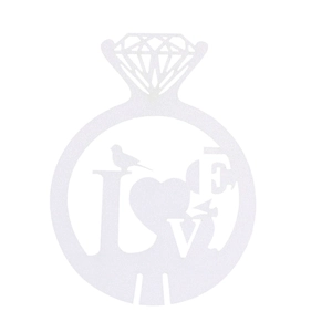 Detailed laser-cut diamond ring card with LOVE lettering for wedding wine glass decor