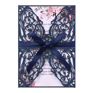 Elegant Laser Cut Butterfly Wedding Invitation Pearl Paper Hollow Out Card With Bowknot Floral Print Inner Page Envelope