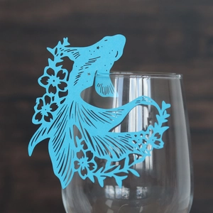 Laser-cut blue fish flower glass card decoration for wedding party and banquet