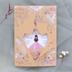 Elegant laser-cut wedding invitation featuring bride and groom silhouette on kraft paper