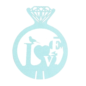 Light blue glitter diamond ring paper card with LOVE heart and bird for wedding decor
