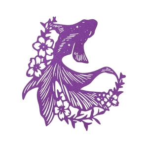 Elegant purple cutout goldfish paper card for wine glass decoration and party settings