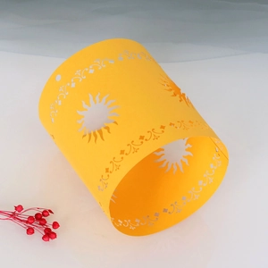 Cylindrical laser-cut sun pattern paper lantern lamp cover with floral borders