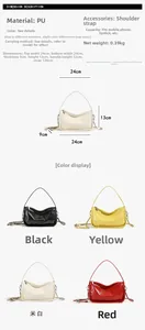 Detailed dimension chart for PU leather handbag showing 24x13x9cm size and strap length