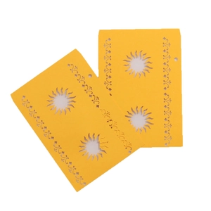 Yellow laser-cut solar pattern paper lampshade with intricate floral镂空 patterns