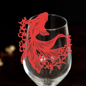Elegant Pearl Paper Laser Cut Hollow Fish Shape Wine Glass Place Cards For Wedding Banquet Party Table Decor Hollow Cup Cards