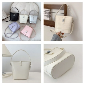 Details von minimalistischen Krokodilmuster-Beuteltaschen in fünf trendigen Farben
