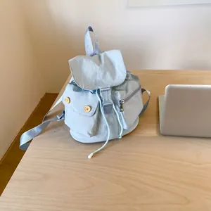 Korean Style Niche Design Nylon Drawstring Backpack Multi Pocket Solid Color Casual Student School Bag For Women