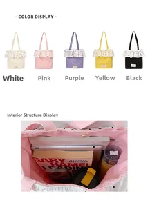 Internal view of large polka dot shoulder bag showing spacious storage for daily items