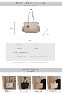Detailed size chart and multi-color options for this versatile PU leather tote handbag