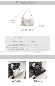 Detailed size chart and specifications for large capacity PU leather tote bag