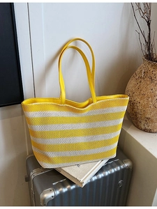 Borsa Tote da Donna a Strisce Intrecciate di Grande Capacità Manico in Pelle PU Borsa a Tracolla Orizzontale per Pendolari da Spiaggia