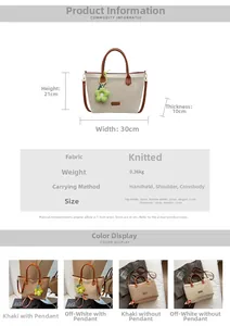 Guide des dimensions de ce grand sac cabas en maille avec des anses marron clair