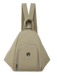 Waterproof nylon triangle backpack in khaki with front zipper and top handle