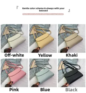 Collage de petits sacs à bandoulière en cuir grainé en six couleurs avec rabat fermoir