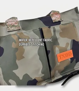 Detail view of the waterproof camouflage tote bag showing durable fabric and stitching