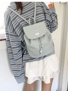 Lightweight PU Leather Mini Backpack For Women Color Block Drawstring Bucket Bag Fashion Casual Shoulder Bag Small Travel Pack