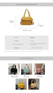 Spécifications de taille et options de couleurs pour le sac cabas et bandoulière en toile