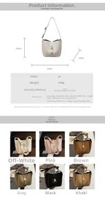 Detailed size chart for stylish lychee texture PU leather bucket bags with dimensions